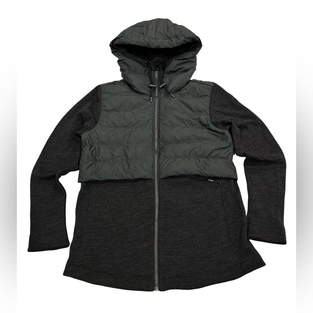 Nau Hybrid Down Puffer Jacket Womens Size S Black Hooded Wool Blend Full Zip